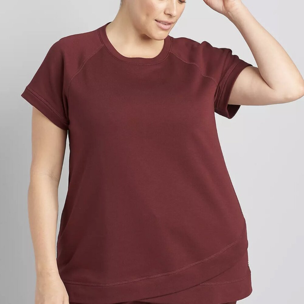 LIVI Burgundy Short Sleeve French Terry Sweatshirt | Size 26/28 | NWT